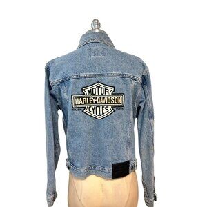 Harley-Davidson Vintage Blue Denim Jacket With Logo Patch & Button Front Medium